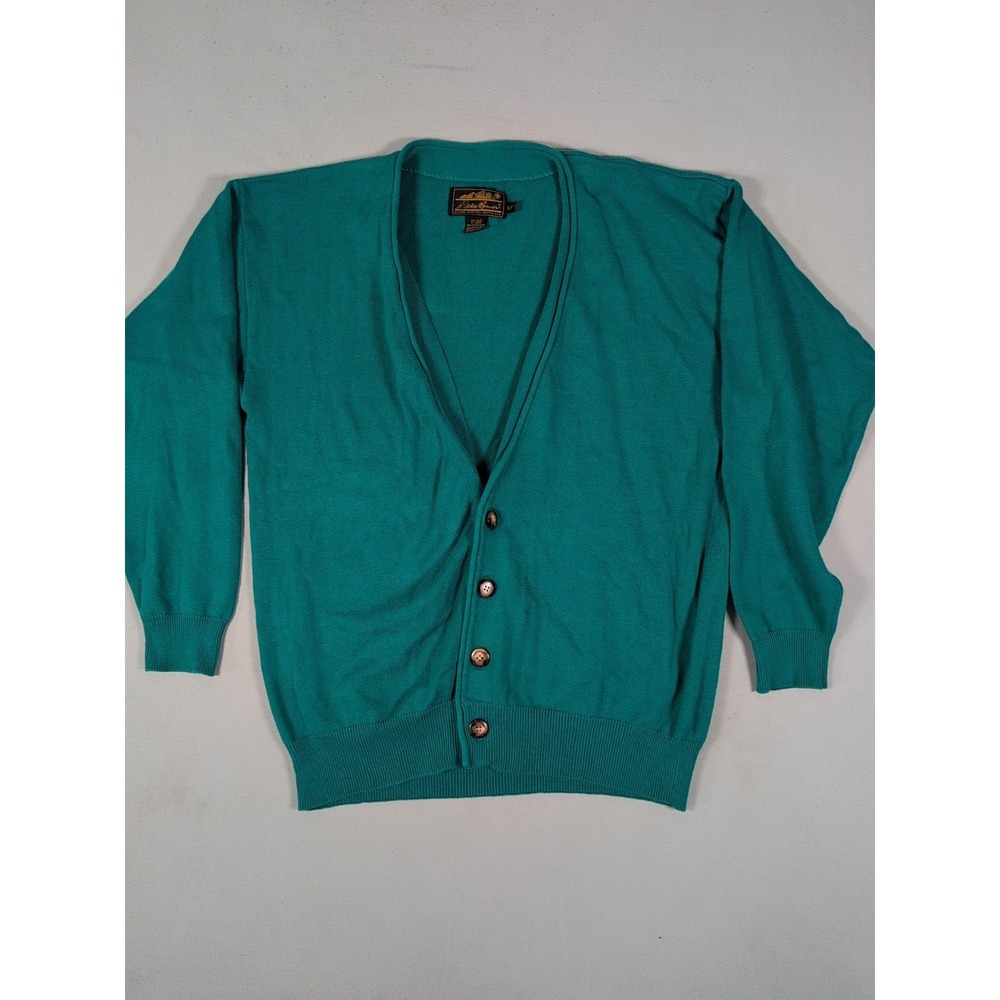 Eddie Bauer Vintage Knit Cardigan Sweater Cotton S/P Turquoise